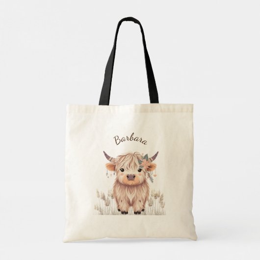 Aangepaste voornaam Schattigee Highland Koe Tote Bag (Achterkant)