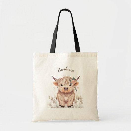 Aangepaste voornaam Schattigee Highland Koe Tote Bag (Voorkant)