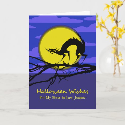 Aangepaste voorste halloween voor zuster in Law Ca Kaart (Gele Bloem)