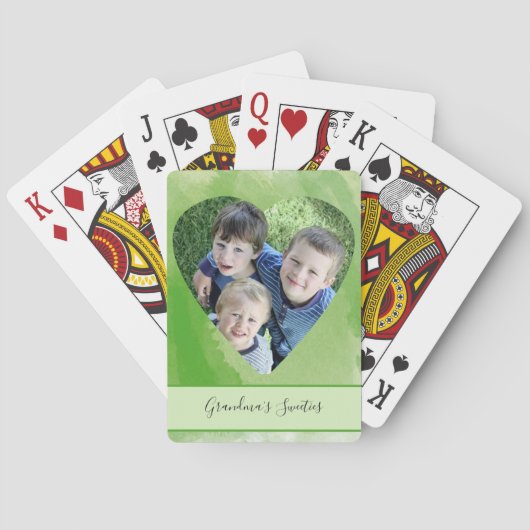 Aangepaste vorm van hartvorm Foto groene Waterverf Pokerkaarten (Achterkant)