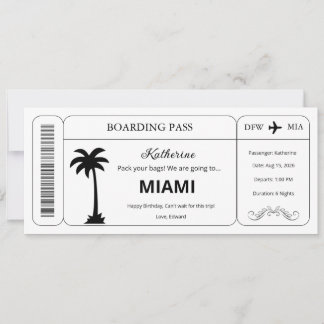 Aangepaste voucher, Miami Trip instapkaart ticket Kaart