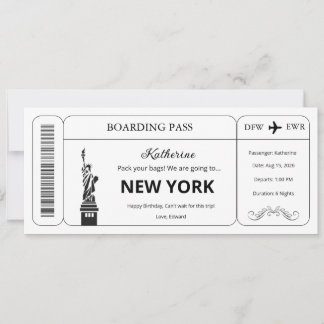 Aangepaste voucher, New York Trip instapkaart Tick Kaart