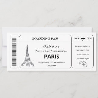 Aangepaste voucher, Paris Trip instapkaart ticket Kaart