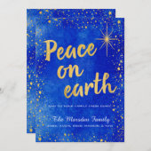 Aangepaste Vrede op Aarde Blauw en Goud Kerst Kaar Feestdagenkaart (Voorkant / Achterkant)