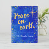 Aangepaste Vrede op Aarde Blauw en Goud Kerst Kaar Feestdagenkaart (Staand voorkant)