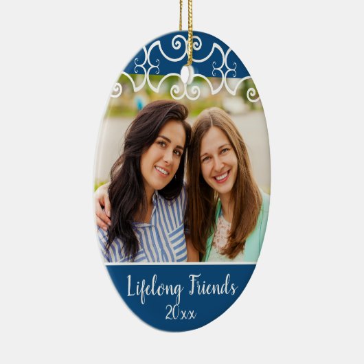 Aangepaste vrienden Klassieke blauwe Kerstmis met  Keramisch Ornament (Rechts)