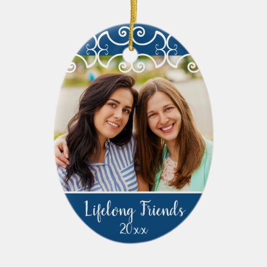 Aangepaste vrienden Klassieke blauwe Kerstmis met  Keramisch Ornament (Voorkant)