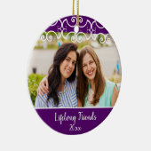 Aangepaste vrienden met 2-zijdige Paarse kerstfoto Keramisch Ornament (Rechts)
