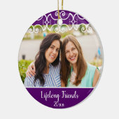 Aangepaste vrienden met 2-zijdige Paarse kerstfoto Keramisch Ornament (Links)