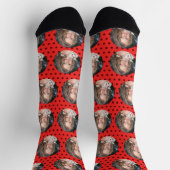 Aangepaste Vriendin Foto Zwart Rood Polka Dots Lie Sokken (Top)