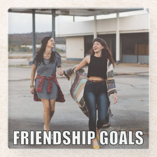 Aangepaste vriendschapsfoto Funny Friendship Goals Glazen Onderzetter (Voorkant)