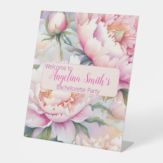 Aangepaste vrijgezellenfeest, aanstaande bruid reclamebord met voetstuk (Voorkant)