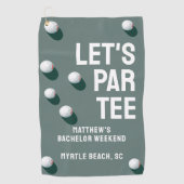 Aangepaste vrijgezellenfeest golfreis Let's Par Te Golfhanddoek (Voorkant)