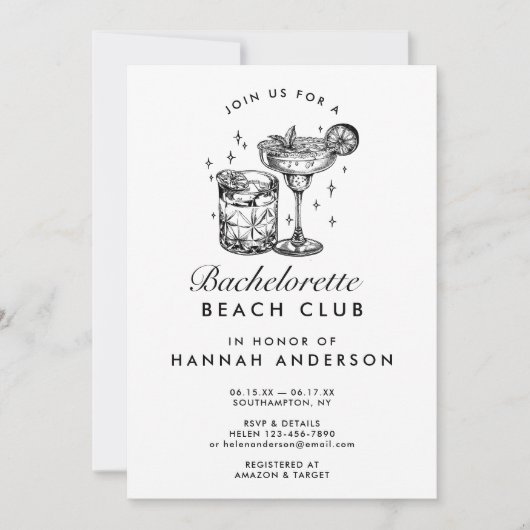 Aangepaste vrijgezellenfeest Retro Cocktail Zwart  Kaart (Voorkant)