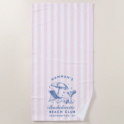 Aangepaste vrijgezellenfeest roze & blauwe moderne strandlaken (Voorkant)