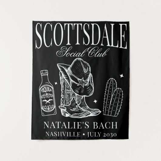 Aangepaste vrijgezellenfeest Social Club in Scotts Wandkleed (Voorkant)