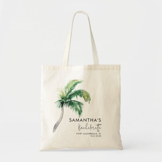 Aangepaste vrijgezellenfeest tropische palmboom tote bag (Voorkant)