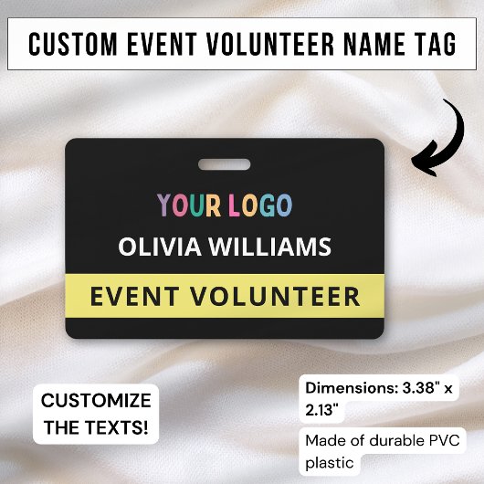 Aangepaste Vrijwilliger Evenement Zwart Badge Naam