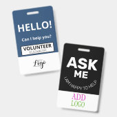 Aangepaste vrijwilliger - Fotopas- Naam ID Badge (Voor- en achterkant)