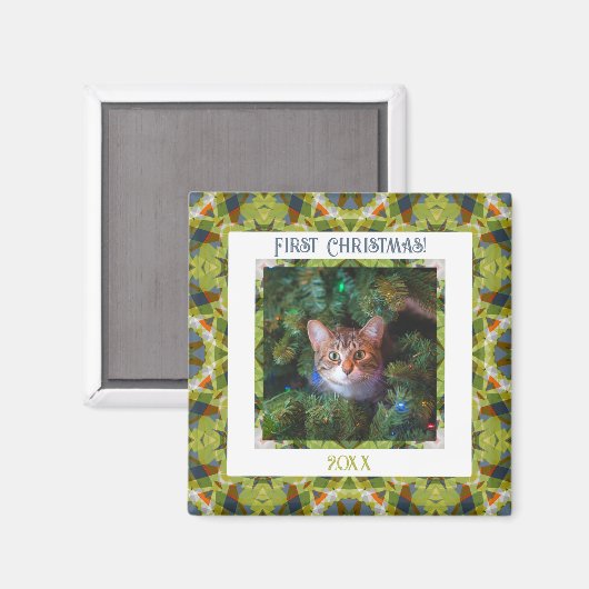 Aangepaste vrolijk groen feestelijke eerste kerst magneet (Voorkant / Achterkant)