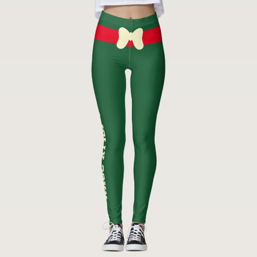 Aangepaste vrolijk kerstfeest rode ivoor lint jage leggings (Voorkant)
