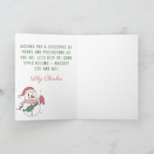 Aangepaste vrolijk kerstfeest roze sneeuwman voor  feestdagen kaart (Binnen)