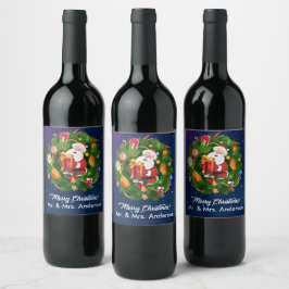 Aangepaste vrolijk kerstmis kerstman wijnlabel wijn etiket