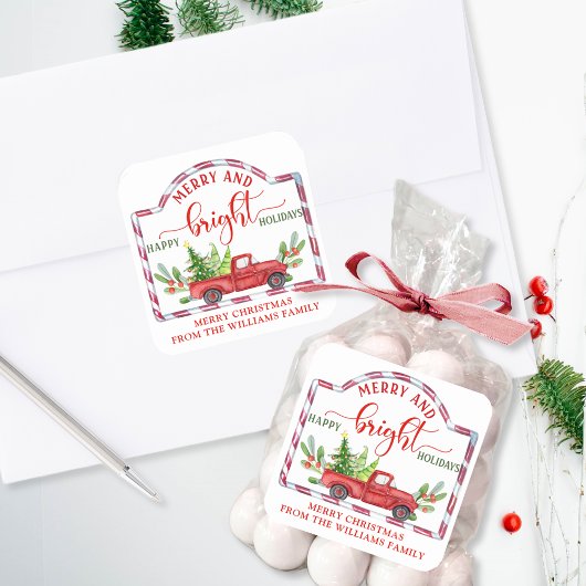 Aangepaste, vrolijke en lichte,  rode vrachtwagen vierkante sticker