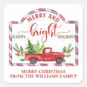 Aangepaste, vrolijke en lichte,  rode vrachtwagen vierkante sticker (Voorkant)