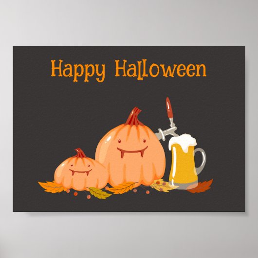 Aangepaste vrolijke Halloween pompoenen & bier Poster (Voorkant)