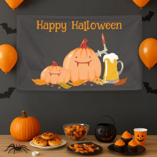 Aangepaste vrolijke Halloween pompoenen en bier ba Spandoek