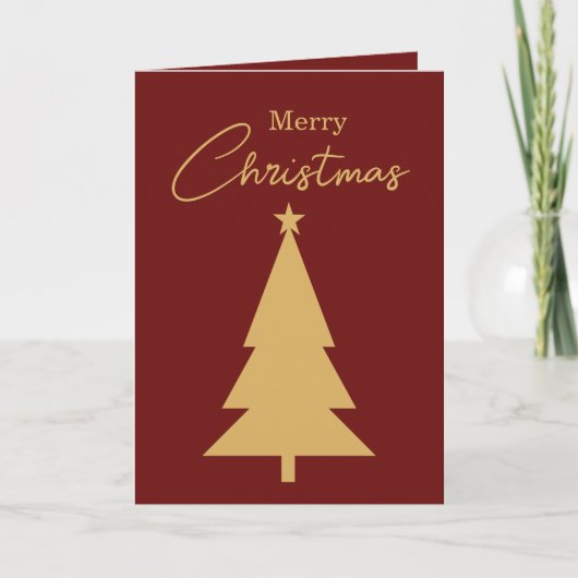 Aangepaste vrolijke kerst gouden boom op rood feestdagen kaart (Voorkant)