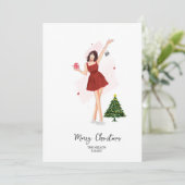 Aangepaste vrolijke kerst leuk schets feestdagenkaart (Staand voorkant)