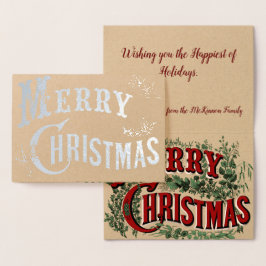 Aangepaste  vrolijke kerst met Holly Leaves Folie Kaarten