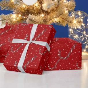 Aangepaste vrolijke kerst rode snoeprepen witte sn cadeaupapier