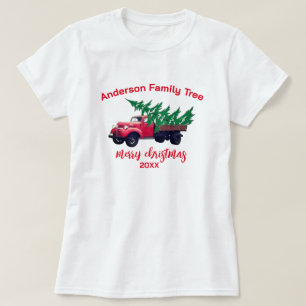 Aangepaste vrolijke kerstboom vrachtwagen familie  t-shirt