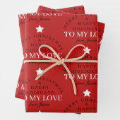 Aangepaste Vrolijke Kerstmis Rode Monogram Echtgen Inpakpapier Vel (In situ)