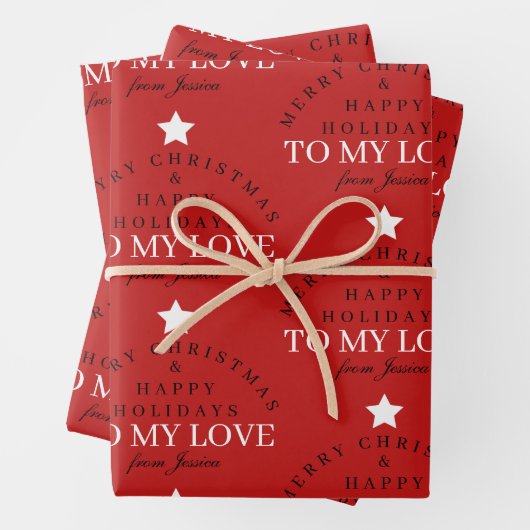 Aangepaste Vrolijke Kerstmis Rode Monogram Echtgen Inpakpapier Vel (In situ)