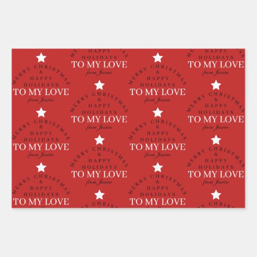 Aangepaste Vrolijke Kerstmis Rode Monogram Echtgen Inpakpapier Vel (Voorkant)