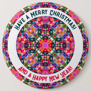 Aangepaste vrolijke kleurrijke moderne kerstfeest ronde button 6,0 cm