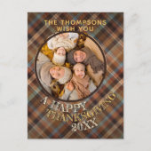 Aangepaste vrolijke Schattigee Thanksgiving Plaid Briefkaart (Voorkant)