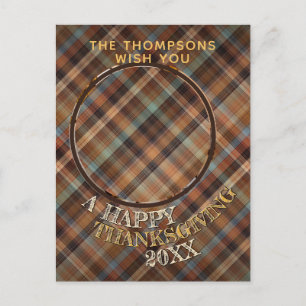 Aangepaste vrolijke Schattigee Thanksgiving Plaid Briefkaart