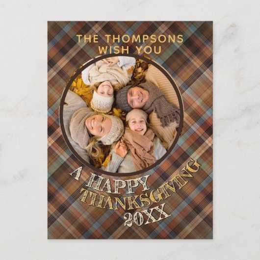 Aangepaste vrolijke Schattigee Thanksgiving Plaid Briefkaart (Voorkant)