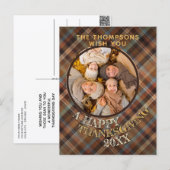 Aangepaste vrolijke Schattigee Thanksgiving Plaid Briefkaart (Voorkant / Achterkant)