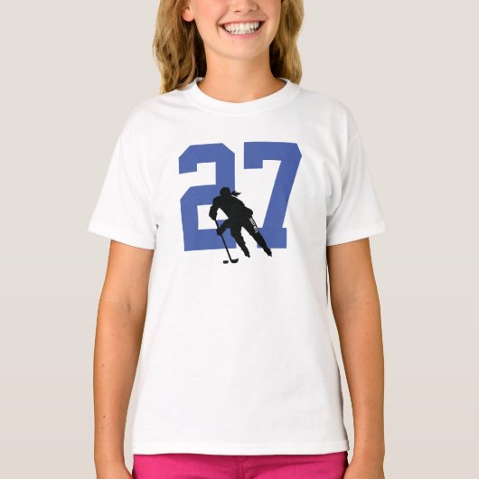 Aangepaste Vrouw Hockey Player Name Number Blue T-shirt (Voorkant)