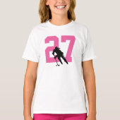 Aangepaste Vrouw Hockey Player Name Number PInk T-shirt (Voorkant)