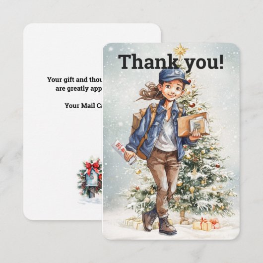 Aangepaste Vrouw Letter Carrier Kerstboom Bedankkaart (Voorkant / Achterkant)