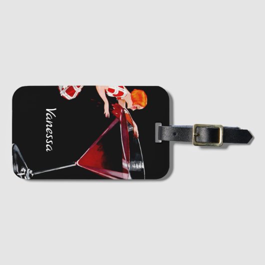 Aangepaste vrouw met cocktail martini bagagelabel (Voorkant (horizontaal))