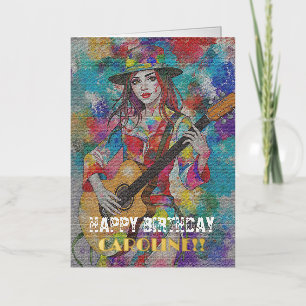 Aangepaste vrouwelijke gitariste Abstracte Kunst I Folie Wenskaart