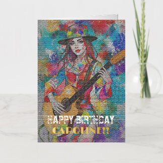 Aangepaste vrouwelijke gitariste Abstracte Kunst I Folie Wenskaart